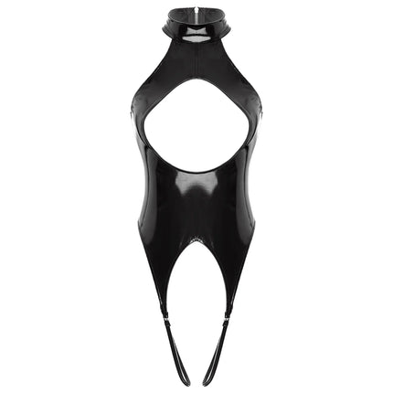 Sexy Adult Womens Cut Out Crotchless Catsuit Jumpsuit Lingerie Female Wet Look Body Costumes Patent Leather Bodysuit Underwear