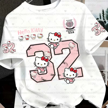 Summer Women's Girl's Casual Hello Kitty 3D Print Graphic Kid Cute T-Shirt Boy Round Neck Tee Outdoor Sport Men's T-shirt