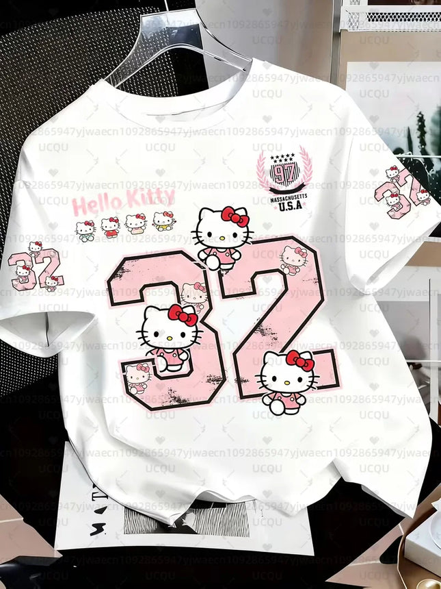 Summer Women's Girl's Casual Hello Kitty 3D Print Graphic Kid Cute T-Shirt Boy Round Neck Tee Outdoor Sport Men's T-shirt
