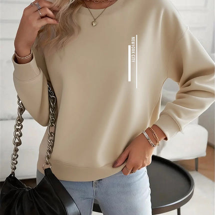 Women's Casual Heart Print Pullover Sweatshirt Geometric Design Long Sleeve Round Neck Machine Washable Regular Fit for Autum