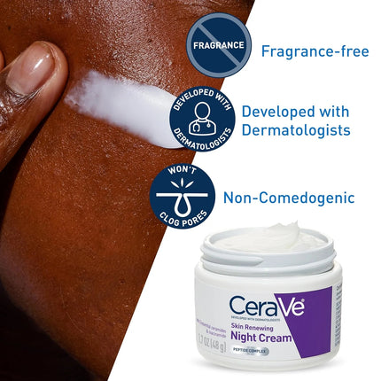 CeraVe Skin Renewing Night Facial Moisturizer with Peptide Complex Hyaluronic Acid & Ceramides, Daily Face Cream Care 1.7 Ounce