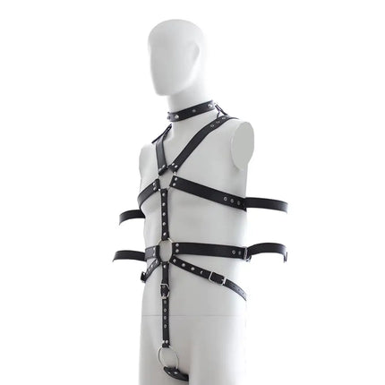 Thierry  Male PU Leather Harness Bondage Restraints Chest Strap Body Harness Strap On Dildo Fetish Adult Sex Games for Couple