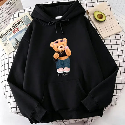 Funny Cool Bear Cartoon Print Hoodie Fleece Hoodies Sweatshirts Men Women Tops Pullovers Hoodie Sweatshirt