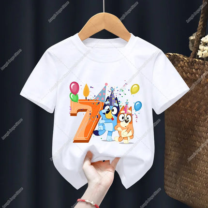 Blueys Bingo Birthday Number T-shirt Party Supplies Gift Cartoon Children Clothes Boys Tops Tshirt Summer Short Sleeve T-shirts