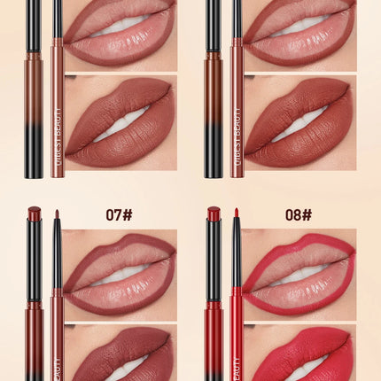 QIBEST 2pcs Lipstick Lipliner Pen Set Matte Velvet Lip Liner Pencil Contour Makeup Sexy Red Lip Stick Long Lasting Cosmetics