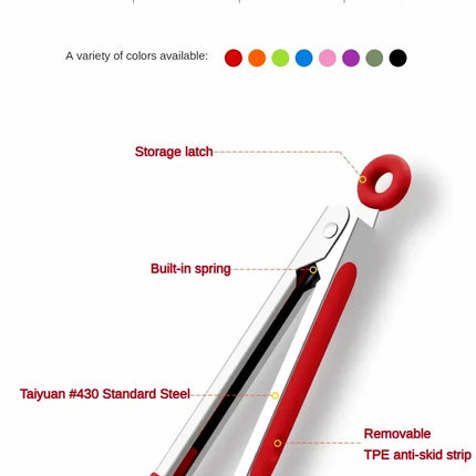 Anti Slip Cooking Serving Tongs Stainless Steel Food Clip Bread Salad Tong Heat-Resistant Barbecue Clips Kitchen Cooking Tool