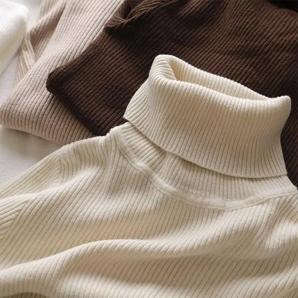 Korean High Collar Knitted Long Sleeve Base Shirt Pure Color Slimming Versatile Underwear Elegant Inner Long Top Women's Fashion