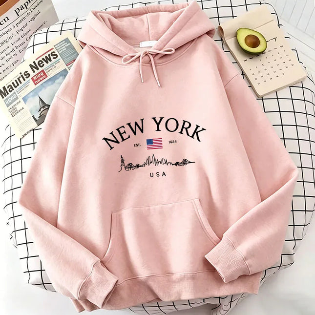 NEW YORK Letter Print Hoodies Spring Autumn Winter Casual Hoodies Sweatshirts Men Women Trendy Aesthetic Top