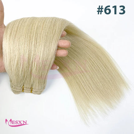 MESXN Human Hair Weft  European Remy Natural Human Hair Extensions Straight 14"-26" Can Curly Hair Weaves Blonde For Salon