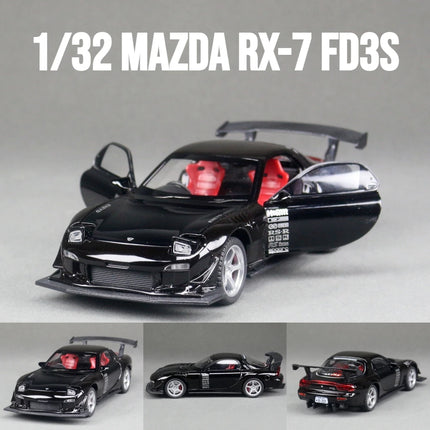 1/32 Mazda RX-7 FD3S Racing Miniature Diecast Toy Car Model Sound & Light Doors Openable Collection Gift for Children Boy Kid