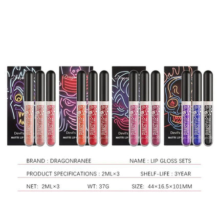 Lip Gloss in a Box of Three, Pearlescent Lipstick in a Non-Stick Cup, Shiny Purple and Black Lip Gloss Set