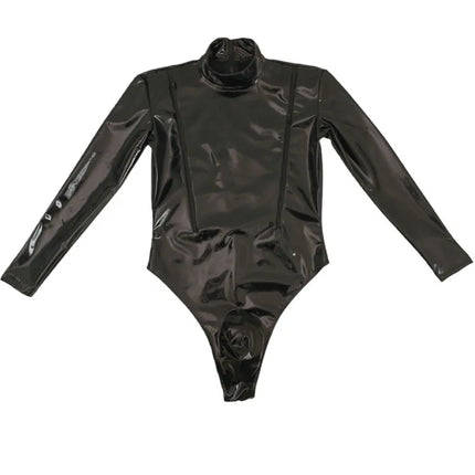 S-4XL Zipper Open Bust Wet Look PVC Catsuit Shiny PU Leather Convex Pouch Bodysuit Tights Leotard Hot Sexy Body Teddies Clubwear