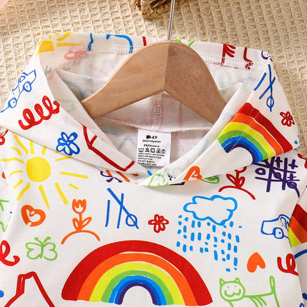Spring and Autumn Girls' Hoodie; Children's Trendy Clothing; "My World" Graffiti Printed Single Sweatshirt