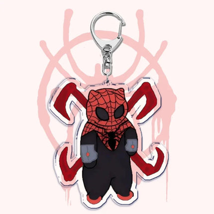 Cute Spider Punk Cat Warrior Key Chain Key Ring Invincible Superhero Keychains Keyring Pendant for Bag Man Women Jewelry Gifts