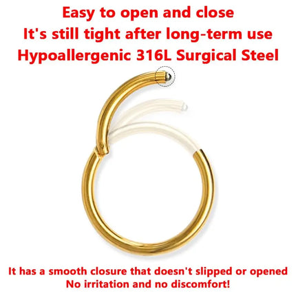 Men Women 316L Surgical Steel Hinged Nose Rings Hoop for Nostril Septum Cartilage Helix Daith Tragus Rook Conch Lip Ear Lobe