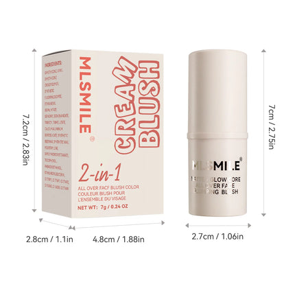MLSMILE 7 color Shimmer Sandwich Blush Stick Natural Long-lasting Brightening Easy Color Highlighter Stick Two-Color Blush Cream