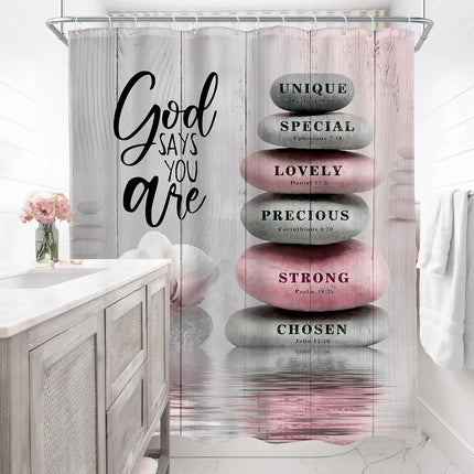 Pink Shower Curtain Bible Verse Scripture Christian Zen Stone Spa Meditation Relaxing Lotus Peach Blush Cloth Fabric Waterproof