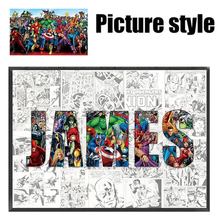 Personalised Custom NAME Word Art Print Marvel Superhero Character Posters Avenger Canvas Painting Wall Art Customize Home Decor