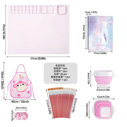 Silicone Painting Mat Set Children Drawing Toys Montessori Graffiti Mat Washable Watercolor Palette Set for Children's Day Gift