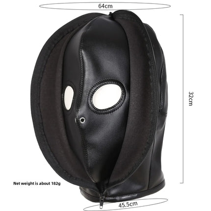 PU Leather Bondage Mask Full Head Hood Blindfold BDSM Fetish Roleplay Slave Harness Sexy Adult Sex Toys for Women Men Couples