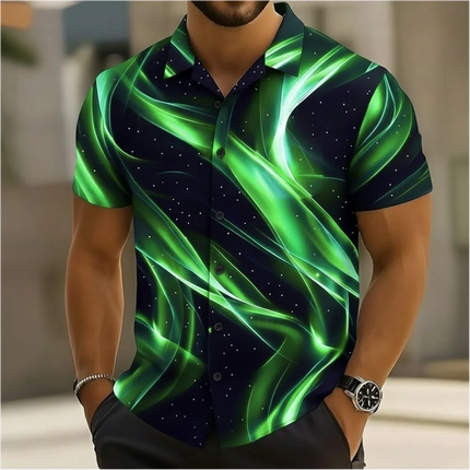 Dazzling men's short sleeved shirt, fashionable trend, loose top, street outdoor, casual and comfortable