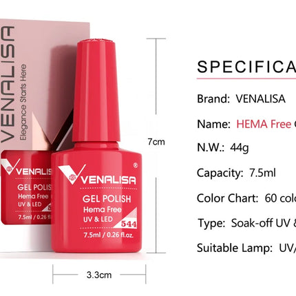 7.5ml Venalisa TPO FREE HEMA FREE Gorgeous Color Nail Gel Polish Long Wear Soak Off UV LED Gel Varnish Nail Manicure Gel Varnish