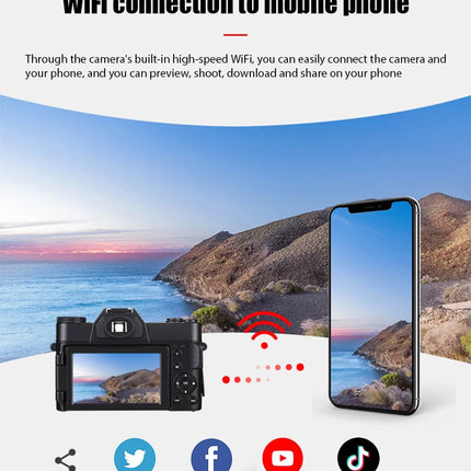4K HD Professional Digital Camera Camcorder WIFI Webcam Wide Angle 16X Digital Zoom 48MP Photography 3 Inch Flip Screen Recorder