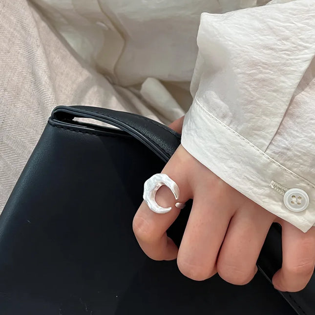 925 Sterling Silver Matte Finish Moon Open Rings For Women Ladies Luxury Jewelry Wholesale Accessories Jewellery Sterling Silver 925