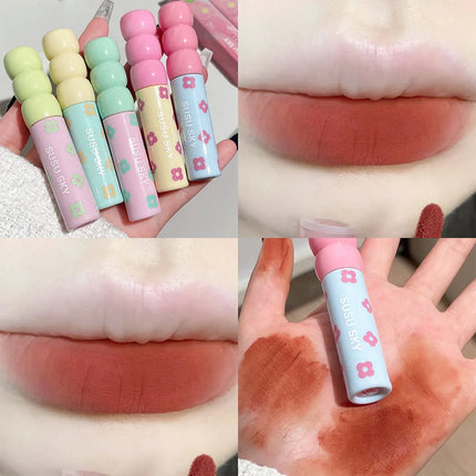 1/5Pcs Candied Fruit Lip Mud Milk Mist Velvet Matte Lip Gloss Long Lasting Not Easy To Stick Cup LipGlaze Almond Brown Pink