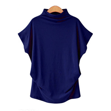 Women's New Trendy Fashion Solid Color Soft Turtleneck Top High-End Basic Daily Commute Thin Short-Sleeve Pleated Clothing