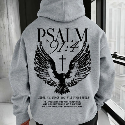 Christian Bible "Psalm" 91:4 Print Men Women Hoodie Street Casual Retro Harajuku Trend Fall Winter Pullover Sweatshirt Clothing