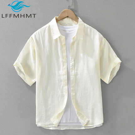 8173 100% Linen Good Quality Solid Color Simple Basic Shirt for Men Summer Fashion Black White Smart Casual Slim Fit Daily Tops