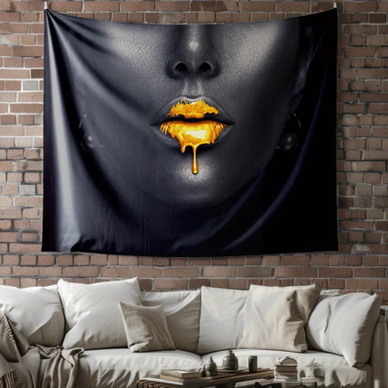 A lady wearing yellow lipstick Digital printing polyester wall tapestry suitable for use in living rooms bedrooms bars and party