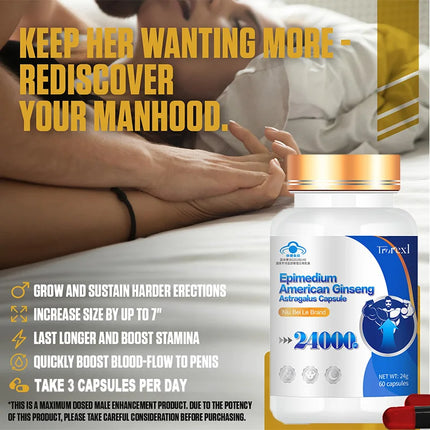 Energy Boost with Epimedium Extract & Ginseng - Promotes Strength & Confidence -Men's Daily Herbal Enhanging Supplement