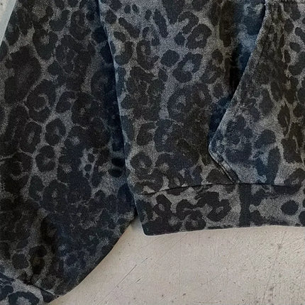 2025 autumn and winter European and American Harajuku new warm leopard print dark design fashionable zipper hooded sweatshirt