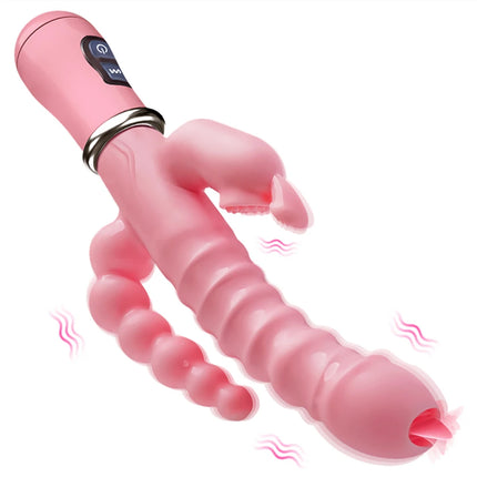 Rabbit G Spot Dildo Vibrator Clitoris Stimulator Penis Anal Double Penetration Tongue Licking Double Rod Sex Toy for Women Adult