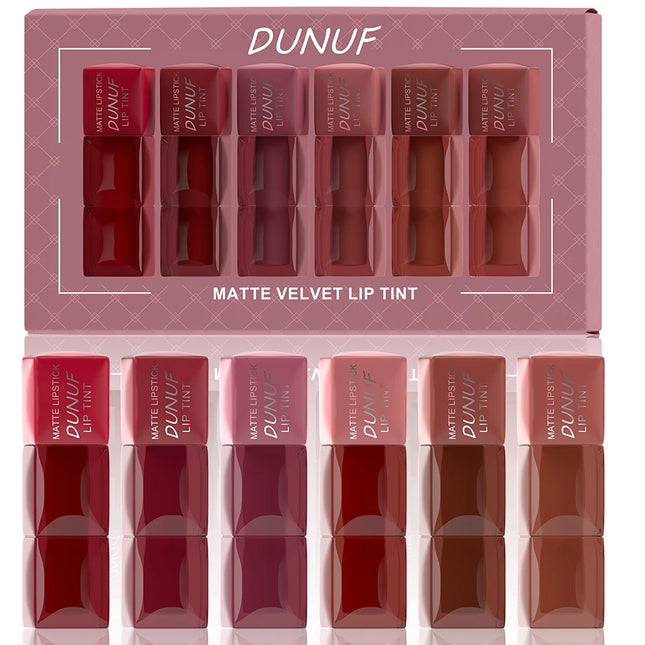 6pc/set Velvet Matte Lipstick Long-lasting Waterproof Lip Gloss Lip Glaze Non-Stick Cup Nude Red High Pigment Y2K Christmas Gift