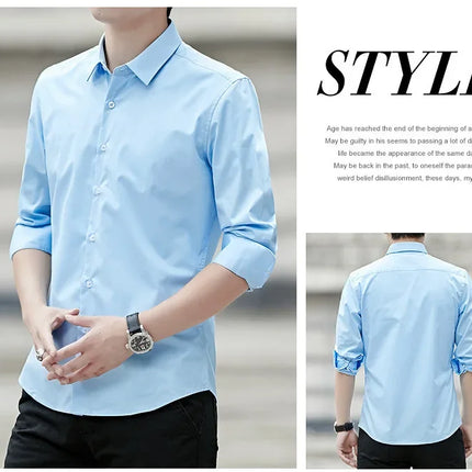 Spring New Men's Classic White Shirt Long Sleeve Plus Size Business Casual Shirt Work Korean Style Slims Smooths Your Silhouette
