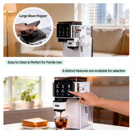 CAFOVO E151 3-in-1 Espresso Machine with Touchscreen Control and Built-in Grinder Automatic Milk Frother Cold Brew Coffee