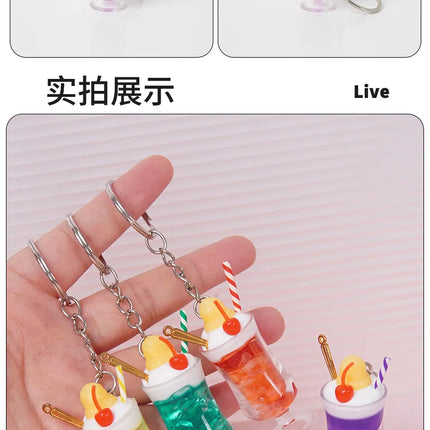 New Simulation Ice Cream Cup Model Key Chain Pendant Cute Ice Dream Cup Pendant Key Ring Party Gift Jewelry