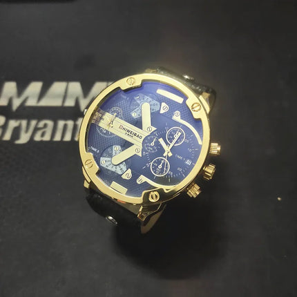 Brand Big Dial Steel Strip Dual Time Display Men Watches Chronograph Quartz Military Wristwatch Relogio Masculino Hombre Reloj