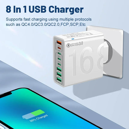 Total 150W USB Charger 8 Ports Fast Charging Phone Charger Quick Charge 3.0 Wall Charger Adapter For iPhone 17 Samsung Xiaomi