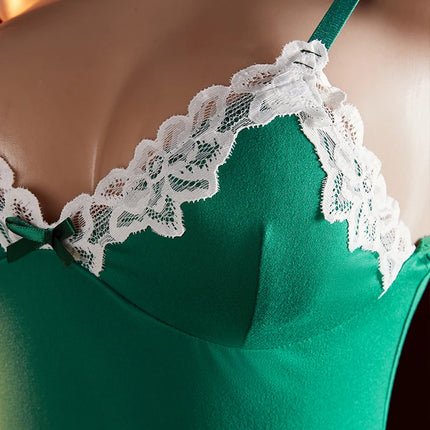 Sexy Deep V Teddy Doll Tight Fitting Woman Sexy New Green Lingerie For Women Hot Pajamas Dress Erotic Night Dress Set Costumes