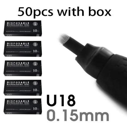 10/50Pcs Disposable Microblading Pen 0.15/0.18mm 18U Sterilized Permanent Makeup Eyebrow Tattoo Pen with U Blades
