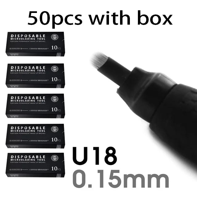 10/50Pcs Disposable Microblading Pen 0.15/0.18mm 18U Sterilized Permanent Makeup Eyebrow Tattoo Pen with U Blades