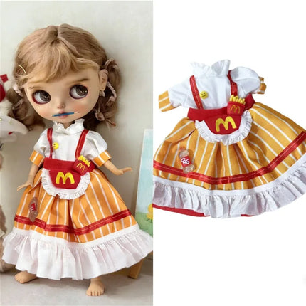 For Blythe Doll Lace Fairy Princess Dress Outfit Clothes Cartoon Colorful Fastfood Skirt Animal Clothing OB24 OB22 1/6 Ropa Gift