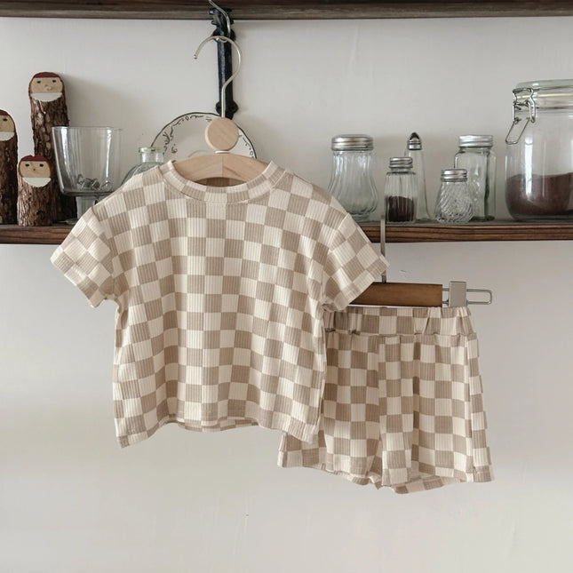 Summer Hot Baby Tracksuits Chessboard pattern Shirt+Shorts Child Casual Sports Clothes Sets Babies Fashion 2Pcs/Set