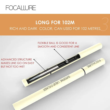 FOCALLURE Soft Black Liquid Waterproof Eyeliner Long Lasting Extra Fine Makeup for Eyes Cosmetics
