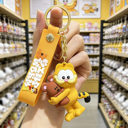 Garfield 3D Silicone Keychain Set Cartoon Cat Figure Bag Charm Backpack Pendant Milk Cup Teddy Bear Decor Daily Birthday Gift