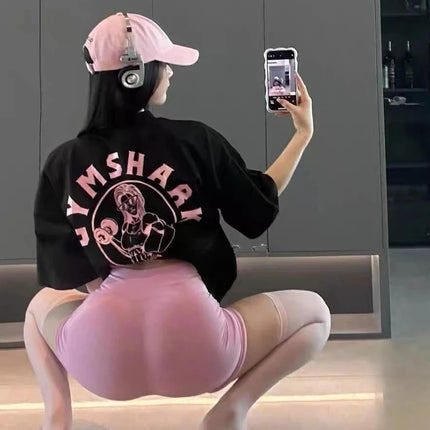 The 2025 Bestseller Pure New Fitness T-shirt with A Sporty Short-sleeved Latte Top Is Loose and Sporty Women Clothing Harajuku